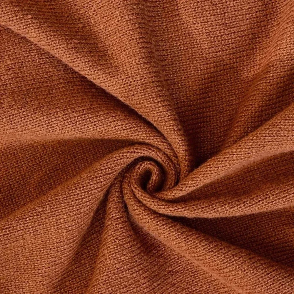 Orange Casual Women's Plus Size Knitted Loose Colorblock V-Neck Pullover Sweater - Picture 8 of 8